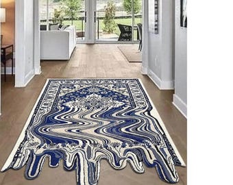 Hand-Tufted white Melting Rug Bold Serpent Runner for Hallways Carpet Decor | Eye-Catching Reptile-Inspired Floor Art.