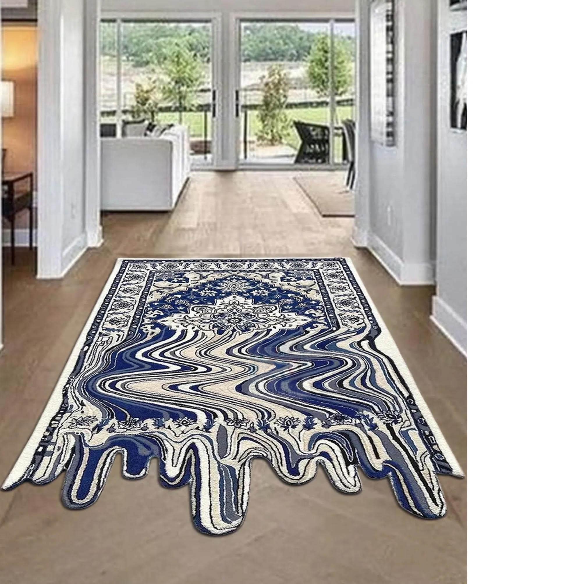 Hand-Tufted white Melting Rug Bold Serpent Runner for Hallways Carpet Decor | Eye-Catching Reptile-Inspired Floor Art.