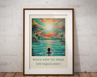 Wild Swimming Art Print: Beach Sunset, Inspirational Ocean Quote