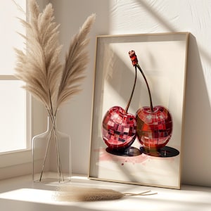 Cherry Disco Ball Print, Disco Ball Poster, Cherry Art, Retro Wandkunst, Funky Wandkunst, Dopamin Dekor, Küche Tanzen