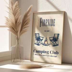 Outdoorsy wall art camping poster, fireside camp print for adventurous home decor, perfect gift for nature lovers and outdoor fans