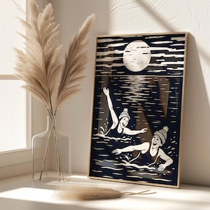Open water swimmers - cold water therapy, Ladies winter swimming art for wild swimmers, , sea swim print free swimming