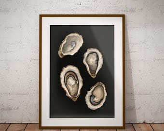Oyster Art Print - Modern Coastal Kitchen Seafood Illustration