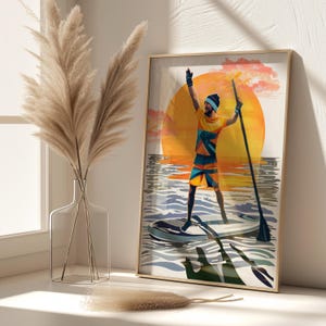 Stand Up Paddleboard Art Print - Paddle Boarding Wall Decor, SUP Poster Outdoors Sports Fans, Stand Up Paddle & Wild Swimming Gift