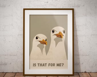 Retro Seagull Art Print, Funny Coastal Kitchen Decor