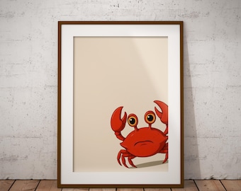 Playful Crab Art Print - Nautical Children's Coastal Illustration