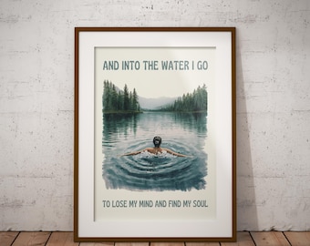 Wild Swimming Art Print – Motivational Lake Swimmer Poster