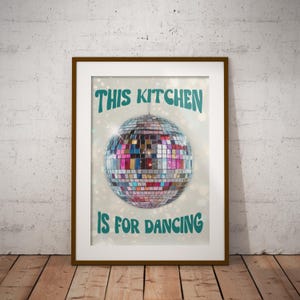 Kitchen Disco Ball Print, Dopamine Décor, Funky Retro Wall Art, Kitchen Dancing, Quirky Home Art, 70s Style Gift
