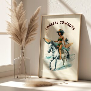 Coastal Cowboy Western Surfing Print, Surfs Up Cowboy, Beachy Wall Art for Preppy Room Décor, Perfect Gift for Surf Lovers or Cowboy Lovers
