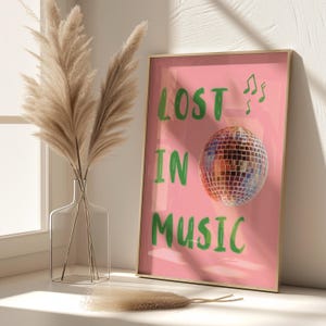 Song Lyrics Poster, Disco Ball Print, Dopamine Decor, Funky Wall Art, Lost in Music 70s Music Decor, preppy room decor, Housewarming Gift