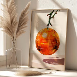 Orange Disco Ball Poster, Disco Ball Poster, Orange Fruit Art, Retro Wandkunst, Funky Wandkunst, Dopamin Dekor, Küche Tanzen