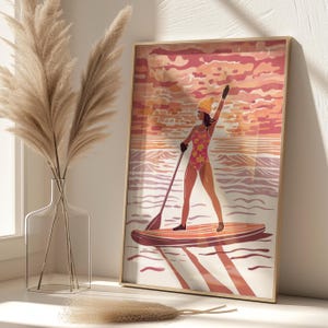 Stand Up Paddleboard Print, SUP Poster, Wild Swimming Art, Water Sport Wall Decor, Paddleboarding Gift for swimmers