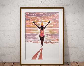 Wild Swimming Print, Cold Water Swim Art, Ocean Lover Decor