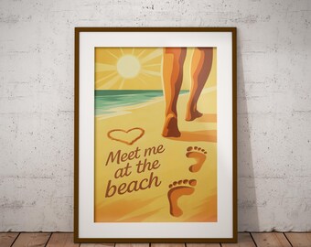 Retro Beach Print: Meet Me At The Beach - Coastal Wall Art