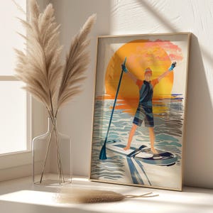 Stand Up Paddleboard Art Print - Paddle Boarding Wall Decor, SUP Poster Outdoors Sports Fans, Stand Up Paddle & Wild Swimming Gift