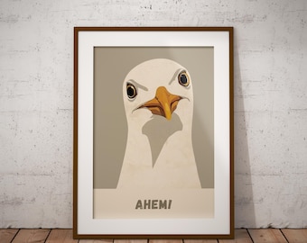 Funny Seagull Art Print, Retro Coastal Kitchen Humour