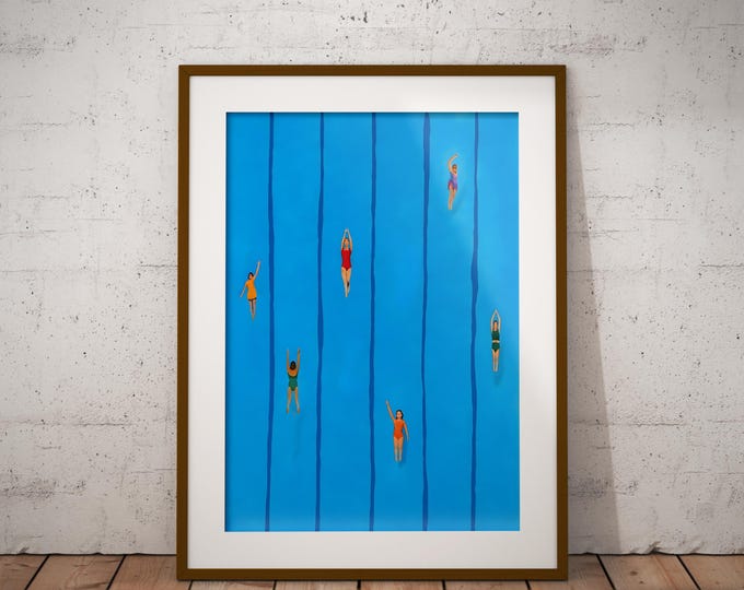 Swimming Pool Art, Poolside Scene Print, Beachy Wall Decor, Coastal Vibes Poster