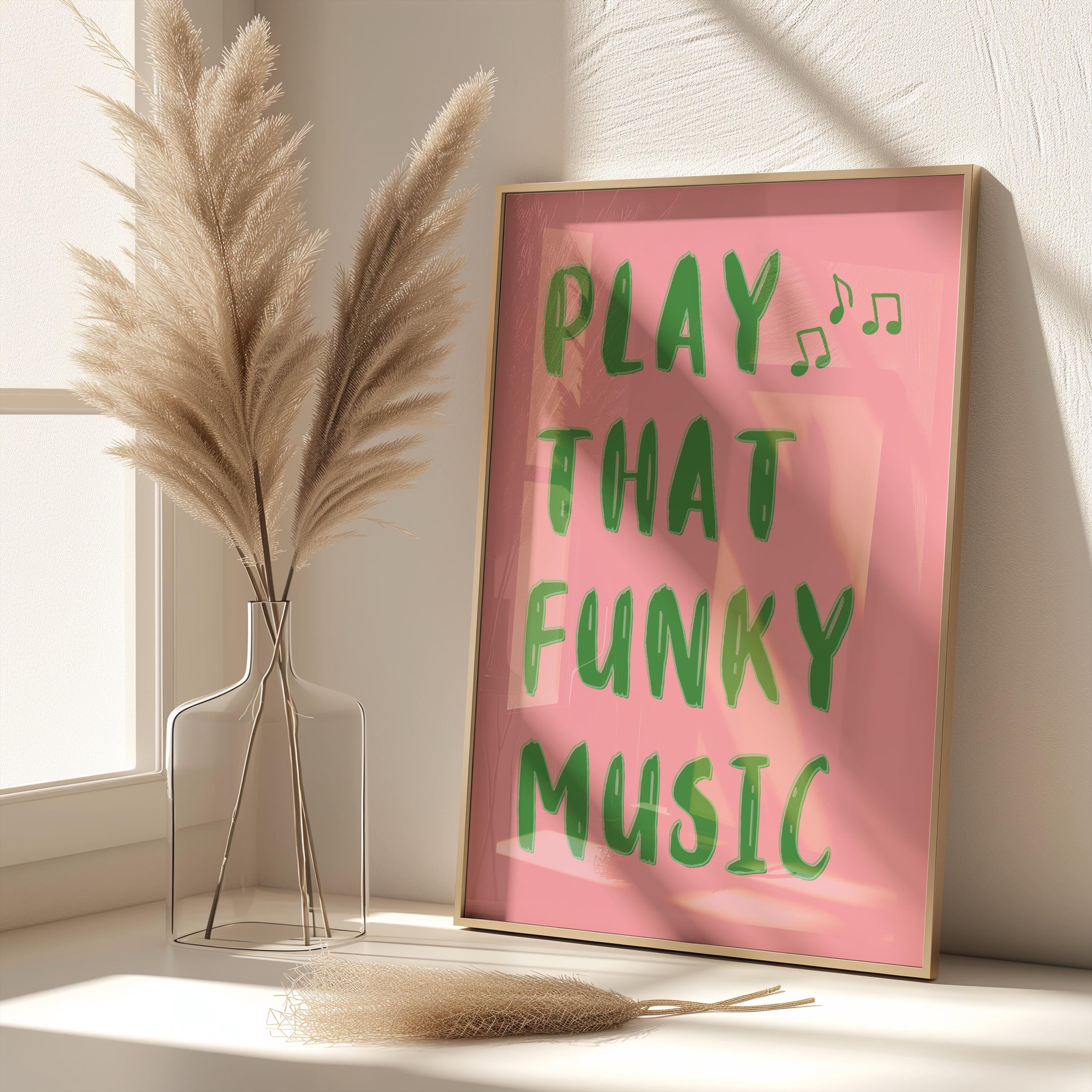 Song Lyrics Poster, Disco Ball Print, Dopamine Decor, Funky Wall Art, Retro Play That Funky Music Print, 70s Music Decor, Preppy Room Decor