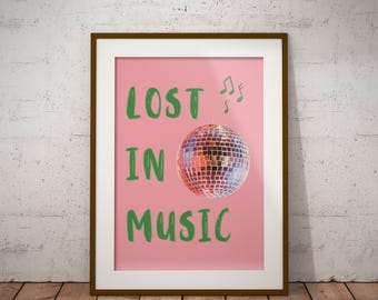 Song Lyrics Print: Retro Disco Ball, Funky Wall Art Gift for Music Lovers