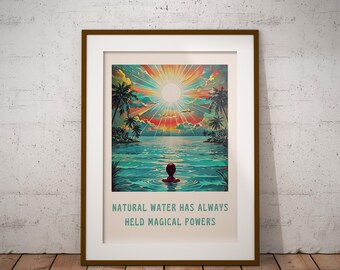 Ocean Sunset Art Print – Inspirational Beach Quote, Wild Swimming Decor