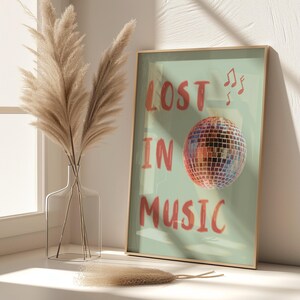 Song Lyrics Poster, Disco Ball Print, Dopamine Decor, Funky Wall Art, Lost in Music 70s Music Decor, preppy room decor, Housewarming Gift