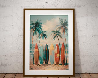 Surfboard Wall Art: Beachy Dopamine Decor Surf Poster
