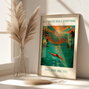Wild swimming Inspirational Print - Body Mind Soul Motivational Poster swimming print, Positive Quotes, Self Care Gift for swimmers