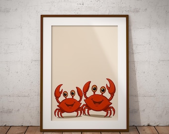 Quirky Crab Print – Playful Coastal Art, Childrens Decor
