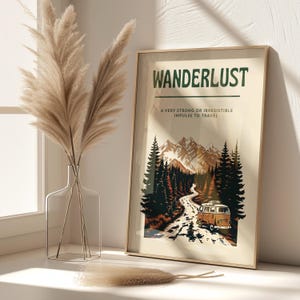 Adventure Awaits Forest Print, Wanderlust Mountain Wall Art, Inspirational Travel Poster Adventure Lovers Gift, Campervan Motivation Print
