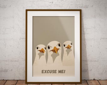 Seagull Print - Retro Coastal Bird Poster, Toilet Art, funny Bathroom Decor