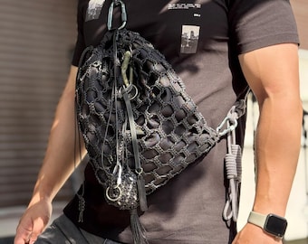 Cyberpunk Macrame Sling Bag: Oxford Fabric Crossbody with Paracord