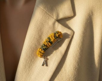 Crochet Safety Pin Brooch with Custom Letter (Handmade)