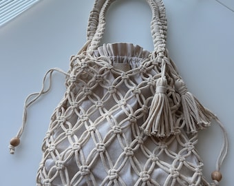 Handmade cotton mesh bag | Stylish and functional | | Boho style macrame bag | Sustainable production