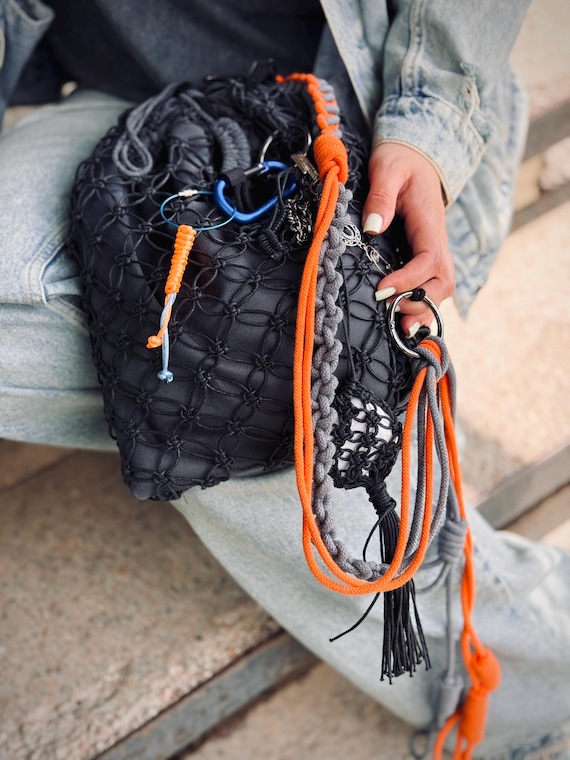 Handmade Macrame Crossbody Bag: Oxford Fabric, Custom Paracord