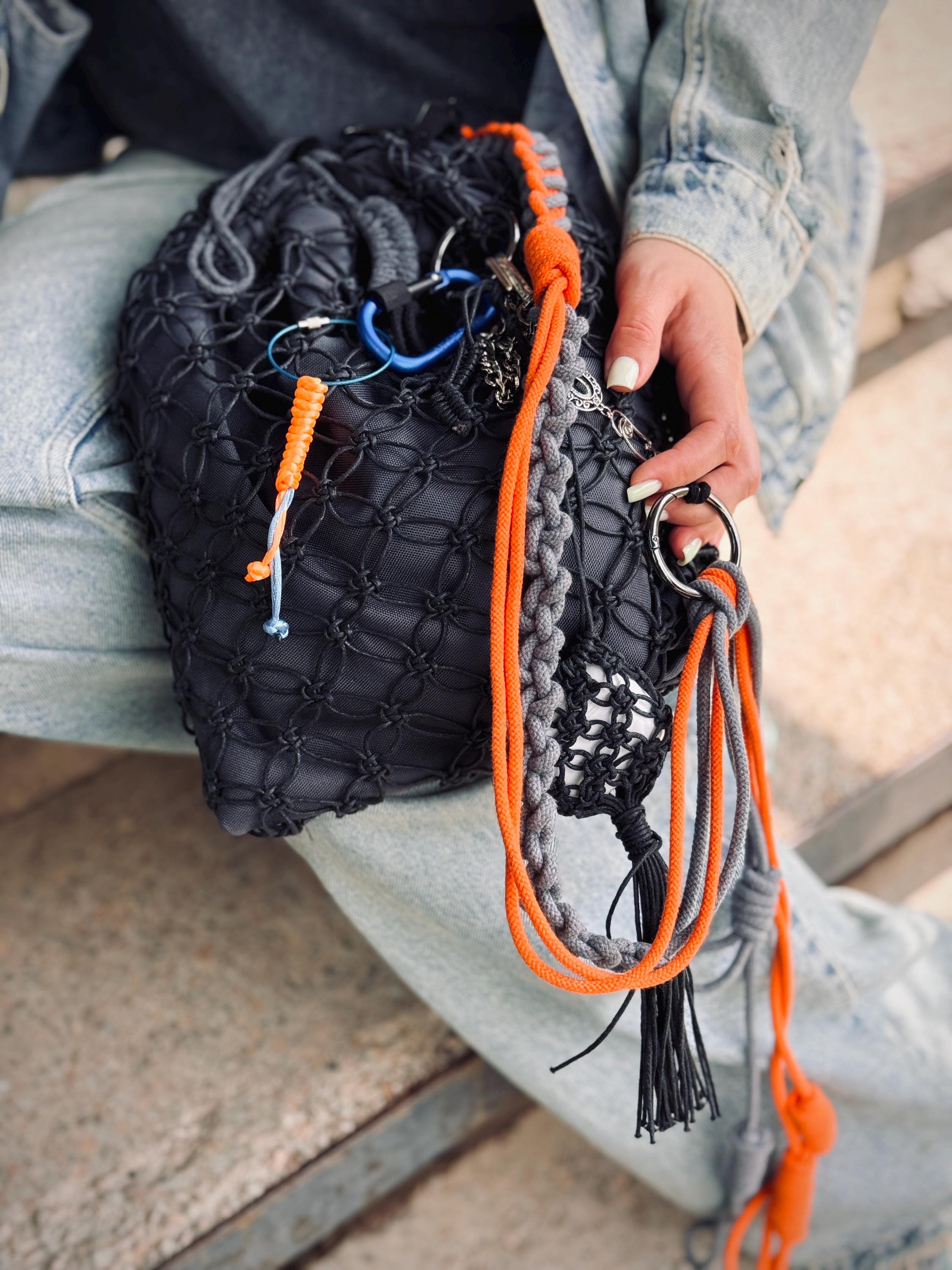 Handmade Macrame Crossbody Bag: Oxford Fabric, Custom Paracord