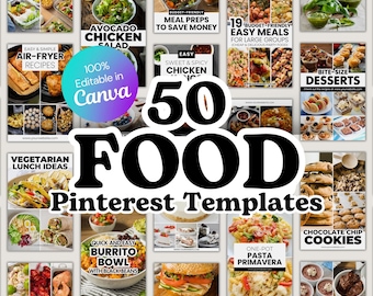 Food Blogger Pinterest Templates: Black and White Canva Designs (Digital Download)