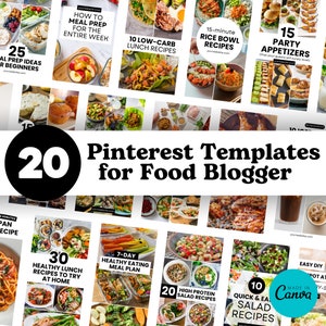 20 Bearbeitbare Pinterest Vorlagen für Food Blogger | Minimalistische Schwarz-Weiß Pinterest Vorlagen | Food Blogger Pinterest Vorlagen