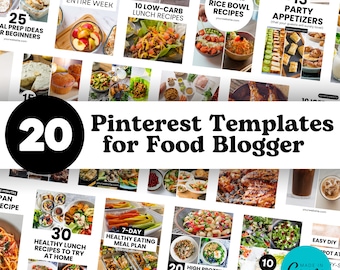 20 Editable Pinterest Templates for Food Blogger | Minimalist Black and White Pinterest Templates | Food Blogger Pinterest Templates