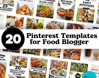20 Food Blogger Pinterest Templates: Minimalist Black & White (Canva)
