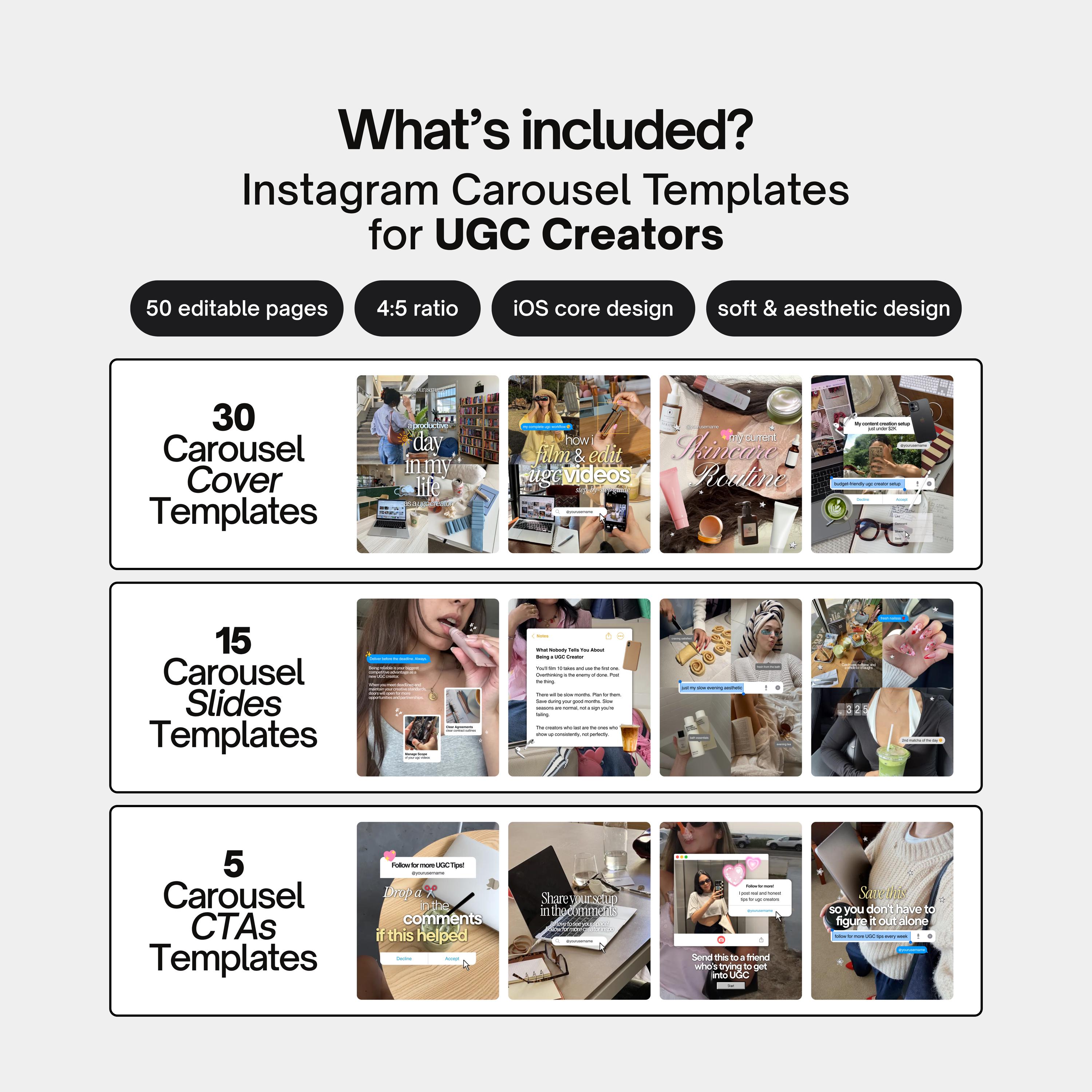 Ios Core Collection Trendy Ios Core Instagram Carousel Templates for UGC Creators, UGC ...