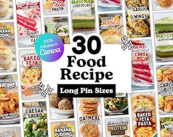 Modèles d'épingles Pinterest de recettes culinaires : modèles modifiables sur Canva (téléchargement numérique)