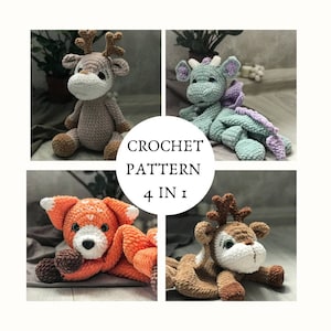 Crochet pattern fox, dragon, deer