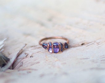 Multistone amethyst ring || february birthstone || handmade crystal ring || cinnamon dreams || stacking rings || stackable rins