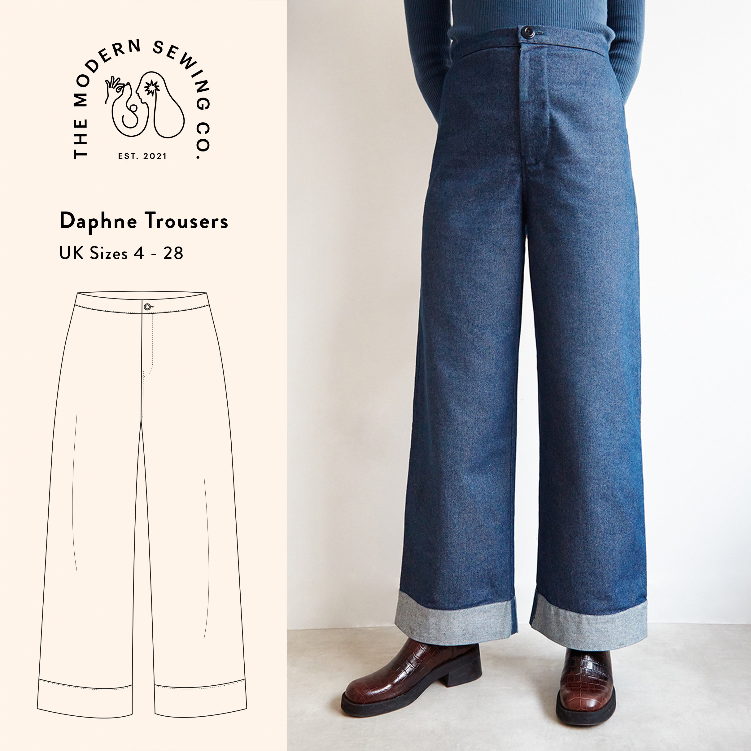 Pantaloni Daphne, modello di cucito PDF, taglia UK 4-28, US 0-24, EU 32-56