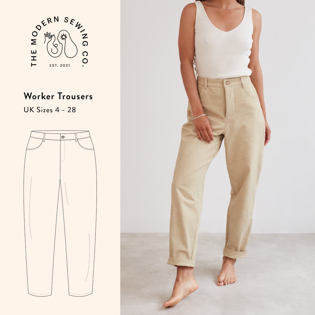 Workers Sewing Pattern Worker Trousers, PDF Sewing Pattern, Uk Size 4-28, US Size 0-24, EU 32 ...
