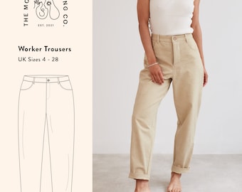 Worker Trousers, PDF Sewing Pattern, UK size 4-28