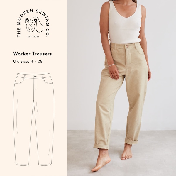 Worker Trousers, PDF Sewing Pattern, UK size 4-28