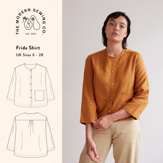 Frida Shirt, PDF Sewing Pattern, Uk size 6-28, US 0-24, EU 32-56