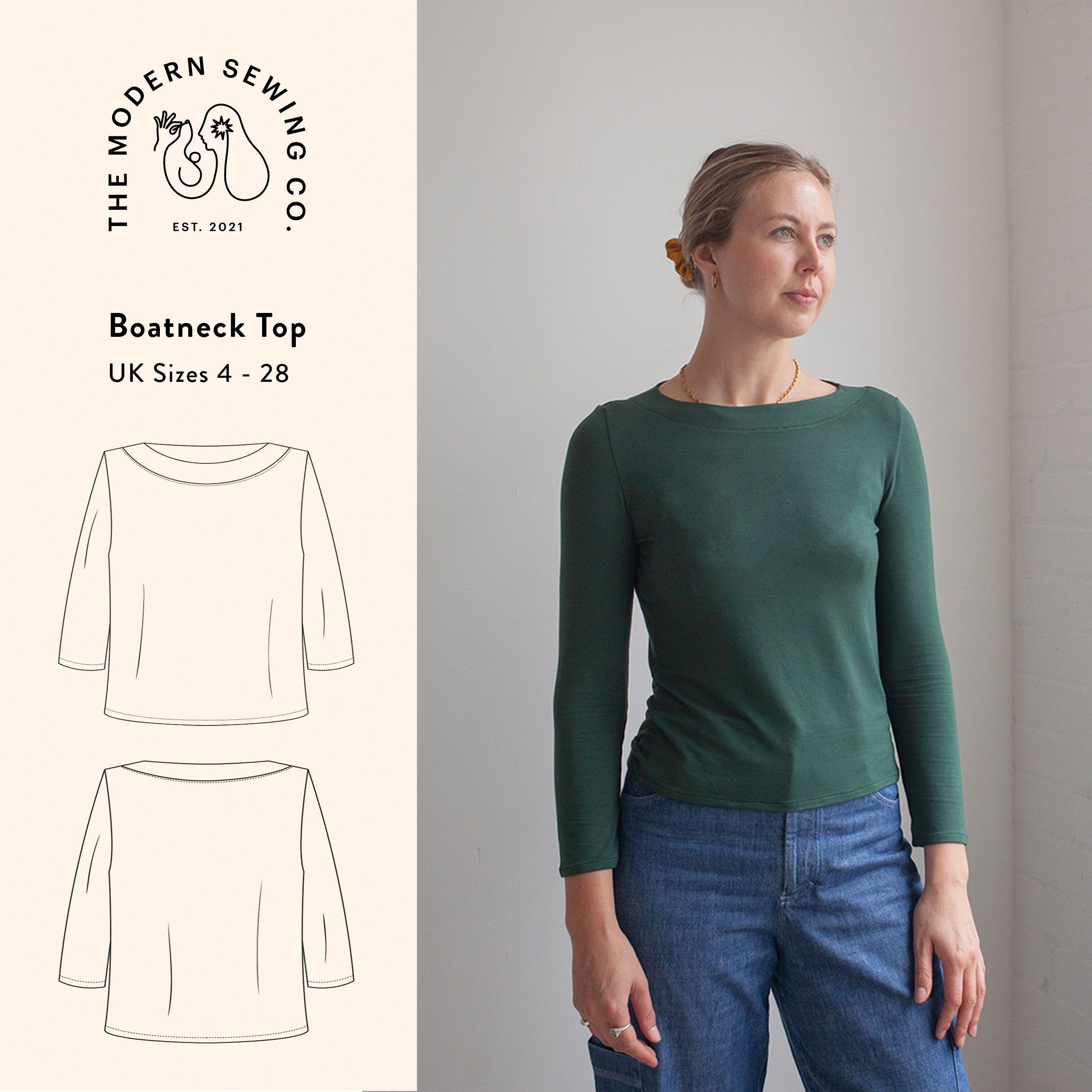 digne ディニュ　boat neck tee Free Boatneck Top, PDF Sewing Pattern, Uk Size 4-28, US 0-24, EU