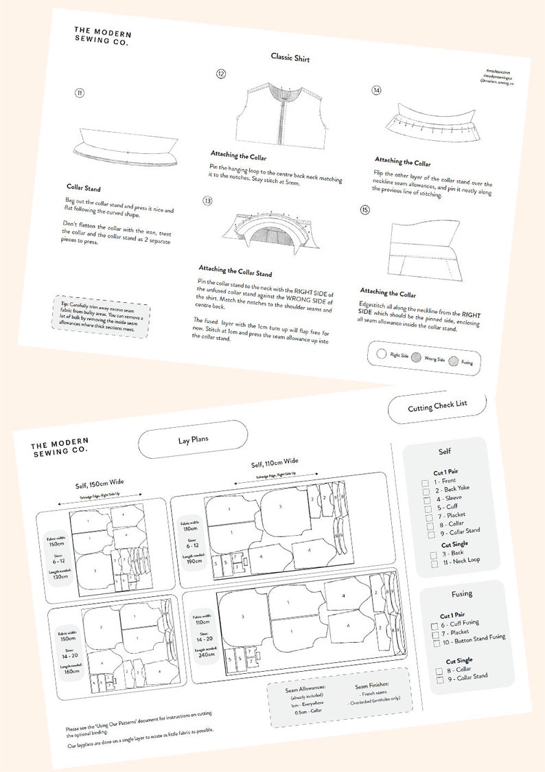 Classic Shirt, PDF Sewing Pattern, Uk Size 4-28, US 0-24, EU 32-56 - Etsy